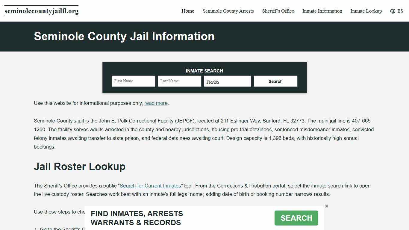 Seminole County, FL Jail Roster, Inmate Info